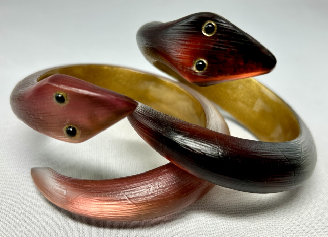 LG347 amber brown & blush lucite snake bangles